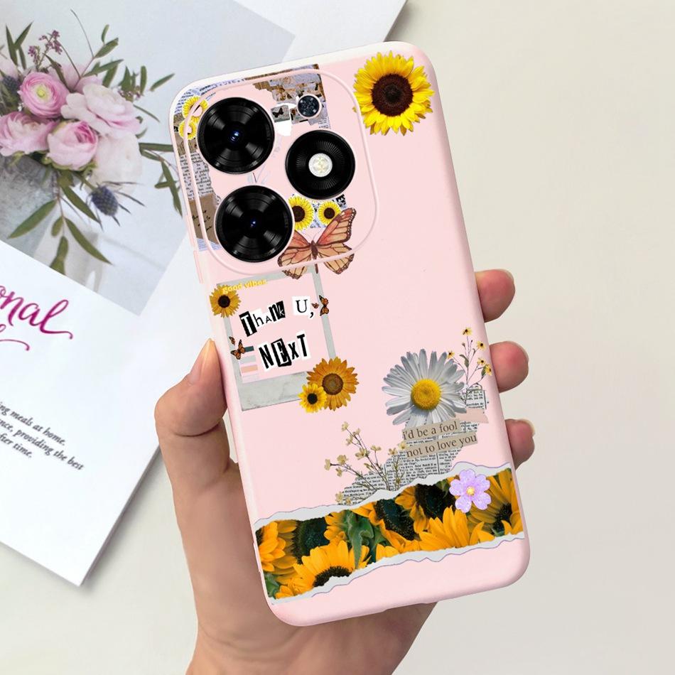 Чехол для Tecno Spark Go 2024 Милый Цветочный Узор Сердечки Конфетный Цвет Мягкий Силикон Тонкая Задняя Крышка Телефона Для Spark Go (2024) BG6