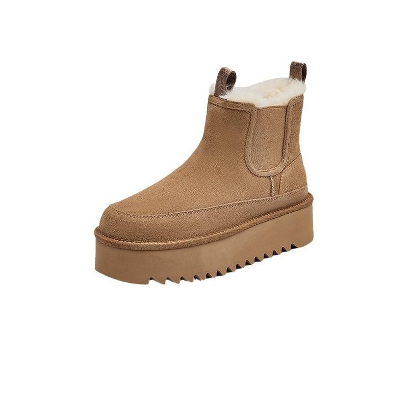Thick-soled Snow Boots Women's 2024 Winter New Leather Heightened Cowhide Integrated Wool Thickened Warm Cotton Shoes
