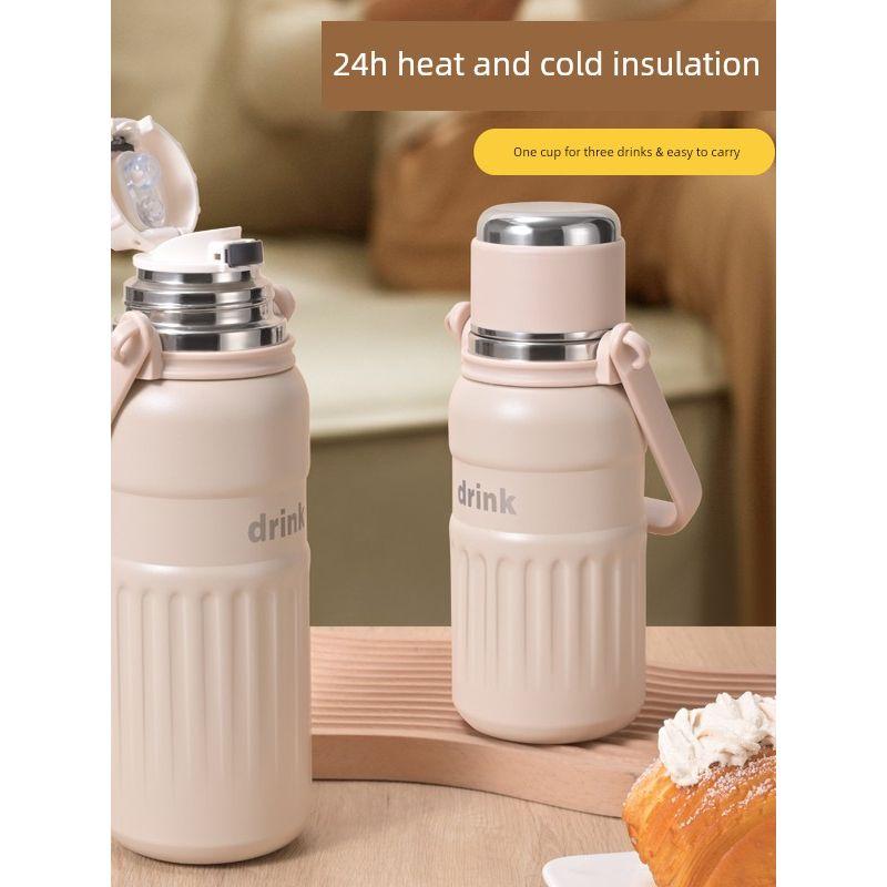 Double-Drink Student Large-Capacity Thermos Cup 316 Stainless Steel Sports Cross-Body Water Cup Special Cup for School and Travel