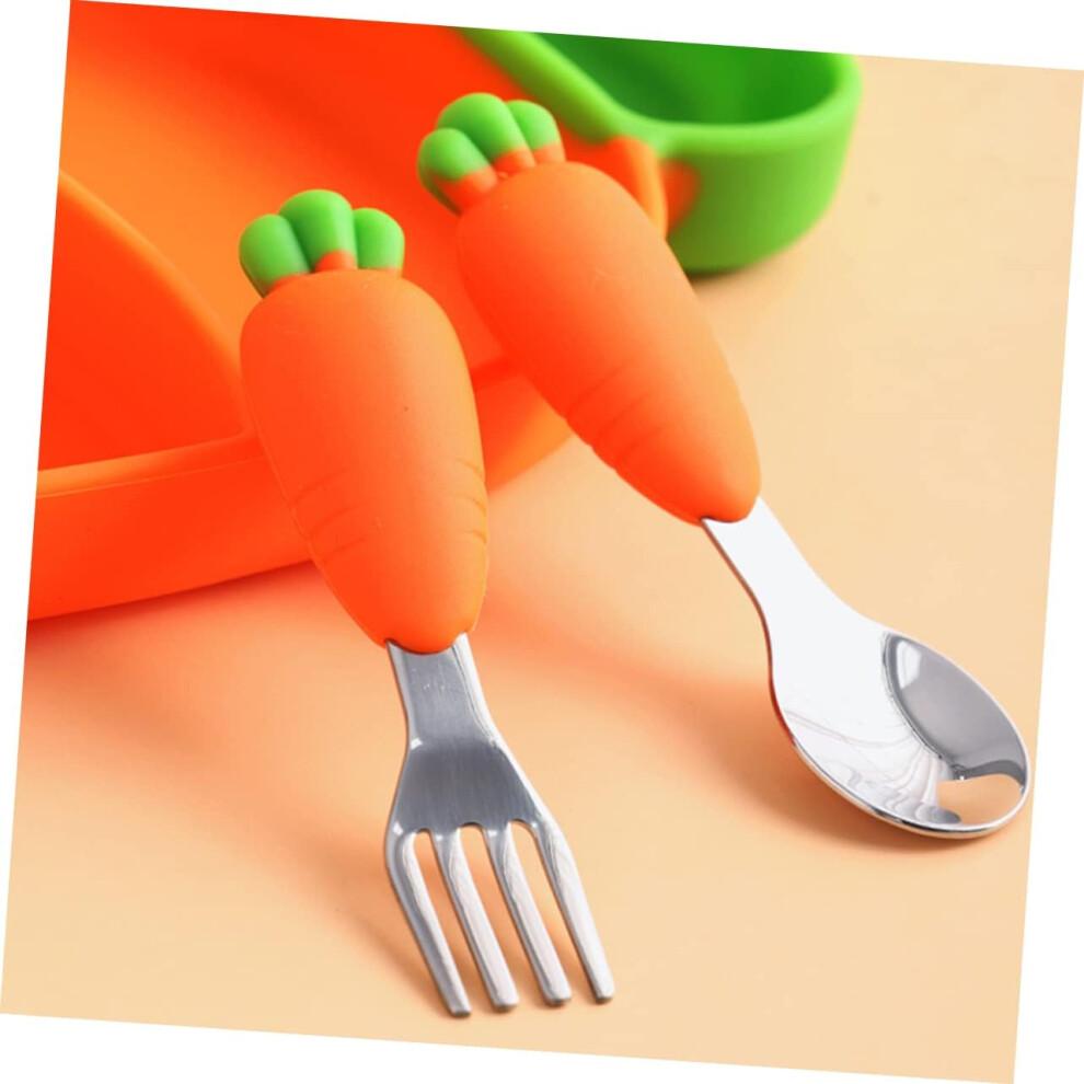 Carrot Shaped Plates Utensils Set for Kids with Fork Spoon Straw and Plate for Weaning Fun Mealtime Experience
