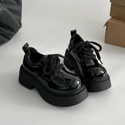 Женские туфли на толстой подошве, осенние новинки, с круглым носком, с ремешком спереди, на толстой подошве, противоскользящие, износостойкие, низкие