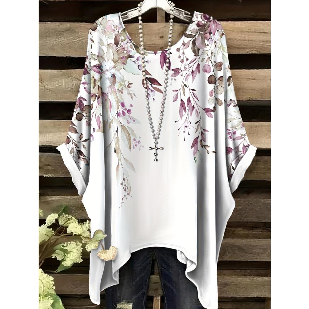 Женская летняя футболка в богемном стиле с цветочным принтом, винтажная, светло-фиолетовая, с графикой в стиле Y2k, с круглым вырезом, одежда, элегантная женская футболка с коротким рукавом