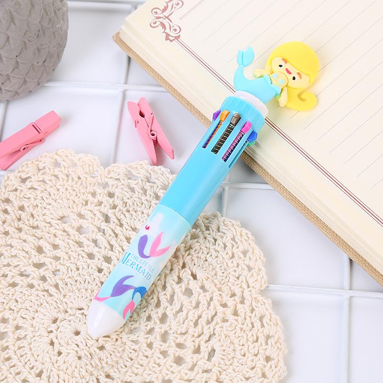Cartoon Multi-Color Ballpoint Pen - 10 Colors for Cute Graffiti and Art, Ideal for Students
