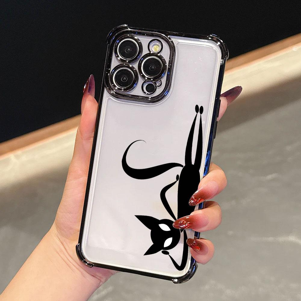 Мультяшный Милый Маленький Черный Кот Чехол Для iPhone 17 Pro 16 15 14 13 12 11 Pro Max Чехол 17 Plus 17E 16E 17Air Силиконовый Чехол Для Телефона
