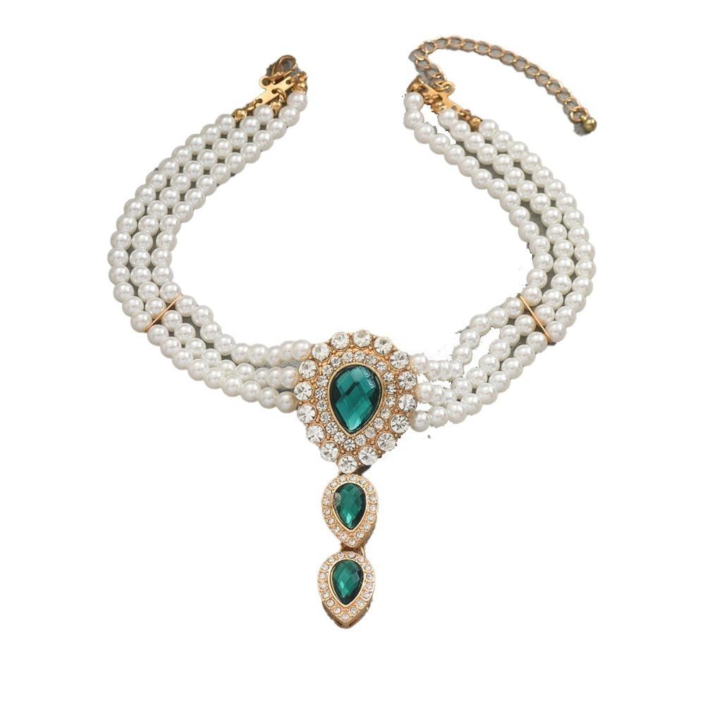 Luxury Imitation Pearl Clavicle Chain Rhinestone Multi-layer Beaded Necklaces Party