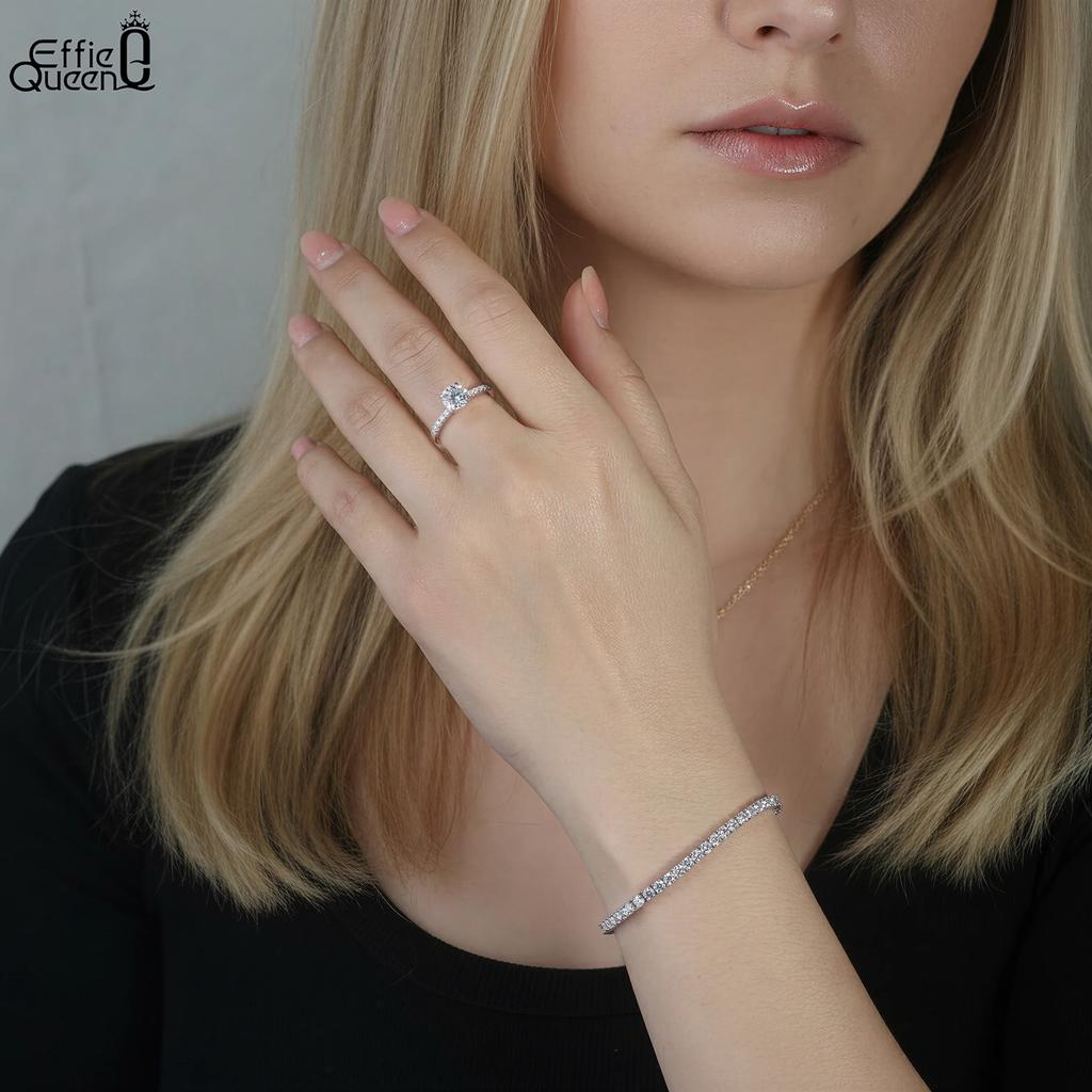 Effie Queen 100% Серебро S925 Золото 14 карат 1 карат Круглая огранка Муассанит Алмазное Кольцо Простое Украшение для Женщин, Мужчин Свадебная Вечеринка MOR09