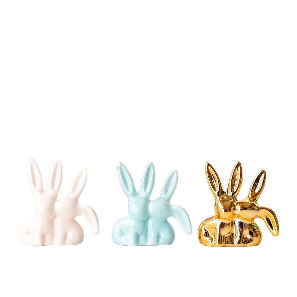 Cartoon Style Ceramic Rabbit Ring Holder Unique Aesthetic Easter Rabbit Ornament Office Decor