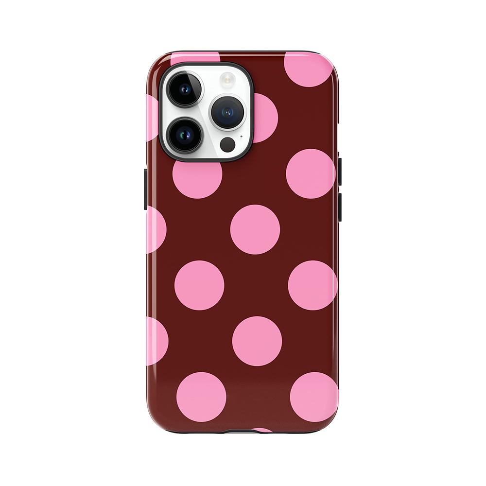 Роскошный чехол Clmj Розовый в Крупный Коричневый Горошек для iPhone 17 16 15 14 13 12 11 X XS XR XSMAX Air Pro Max Plus Двухслойный Задний