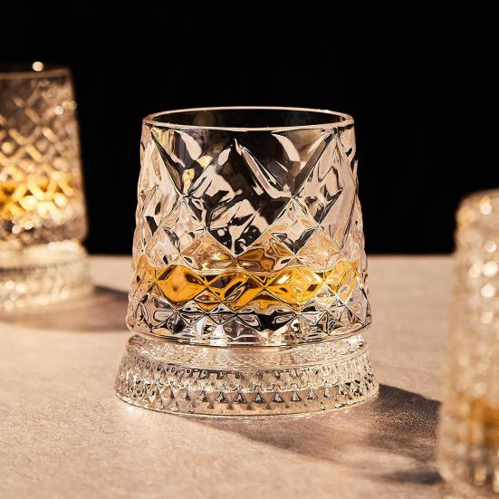 Бокал для виски 280 мл, вращающийся на 360 градусов, с изысканным тисненым узором, устойчивым отсоединяемым основанием, питьевой стакан, посуда для напитков