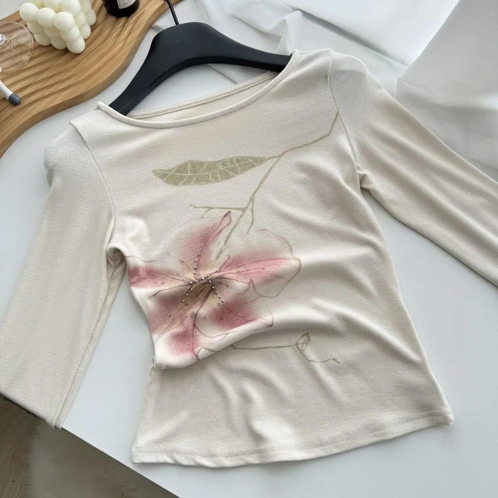 Женская футболка Y2K Fairycore с длинным рукавом и цветочным графическим принтом