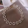 Women Choker Necklace Faux Pearl Hollow Out Flower Shape Short Adjustable Extended Length Luxury Polished Lady Neck Decoration Jewelry Women
