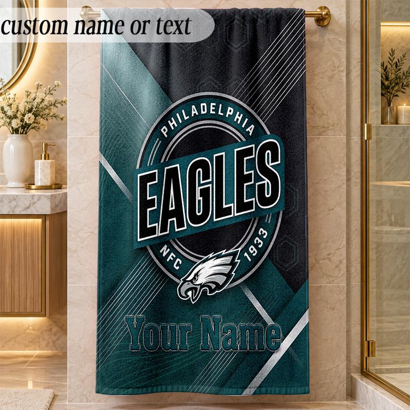 Beach TowelPhiladelphia Eagles Custom Name Text Personalized Soft Towel for Beach Pool Indoor Home Decor Gift