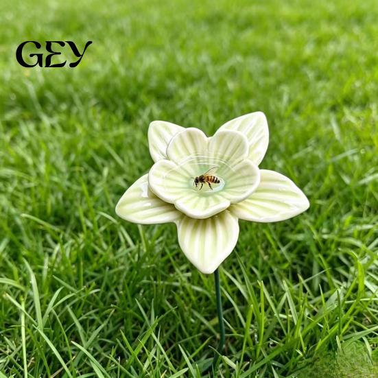 Hand-painted Ceramic Garden Art Handmade Pollinator Watering Station, Colorful Flower Bee Water Feeder & Butterfly Bird Backyard Bath Accessory Bath,