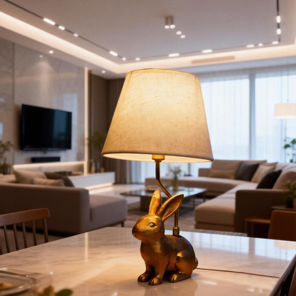 Золотой Кролик Собака Смоляная Настольная Лампа с Льняным Абажуром, Милая Настольная и Прикроватная Лампа для Спальни, Гостиной, Тумбочки, Уникальный Домашний Декор
