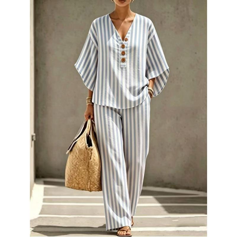 2026 summer new women's clothing loose casual striped linen fashion suit shirt women