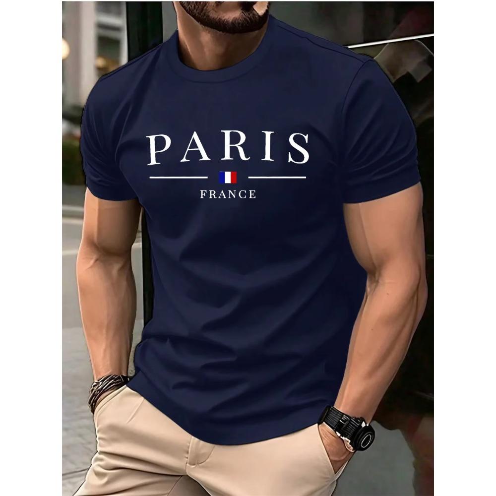 Летняя мужская 100% чистый хлопок повседневная свободная большого размера французская футболка с принтом спортивная удобная с круглым вырезом и коротким рукавом