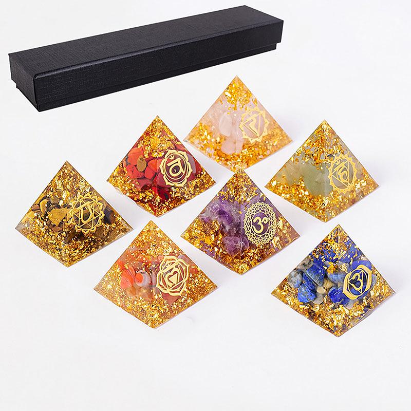Набор из 7 пирамид с подарочной коробкой 3 см Пирамида из натурального камня Энергетическая башня Домашнее декоративное украшение Домашний декор