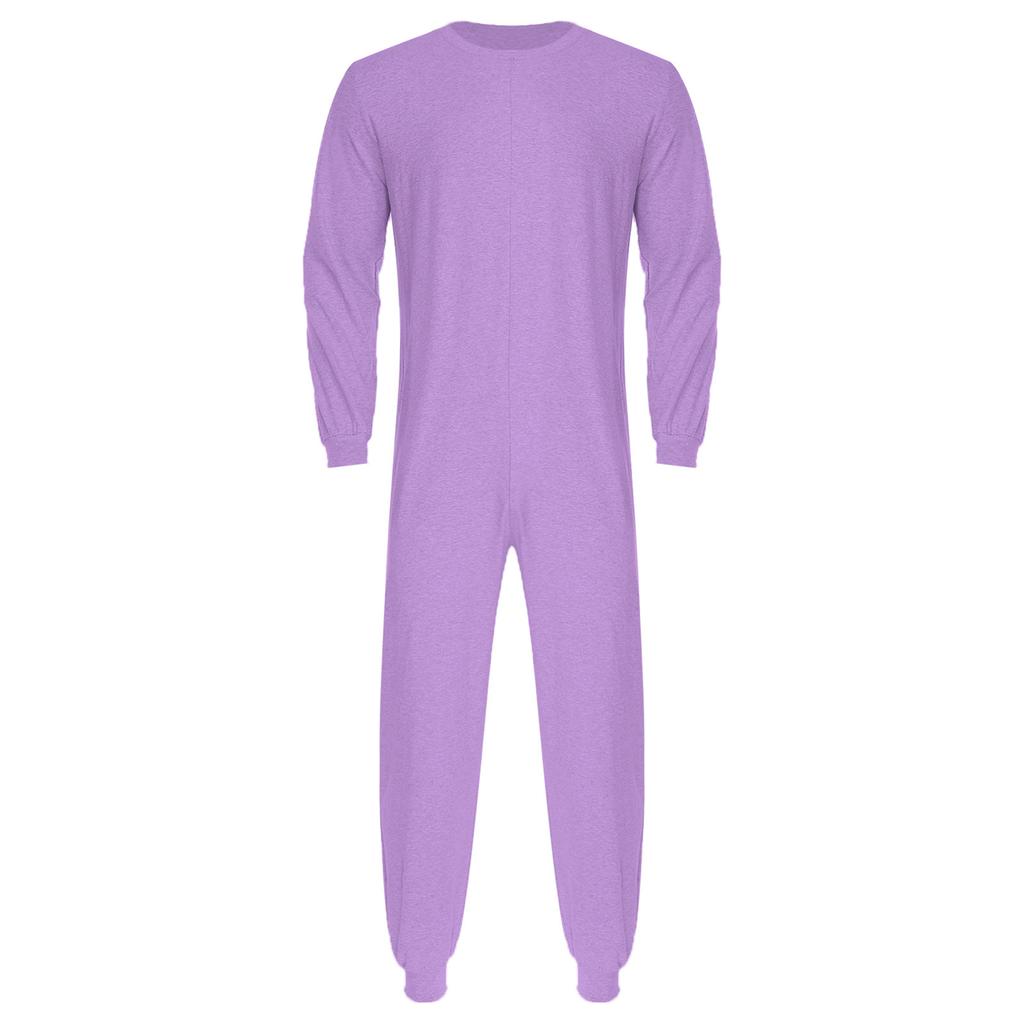 Unisex Anti Strip Adaptive Jumpsuit Crew Neck Long Sleeve Back Zipper Long Pants One Piece Romper
