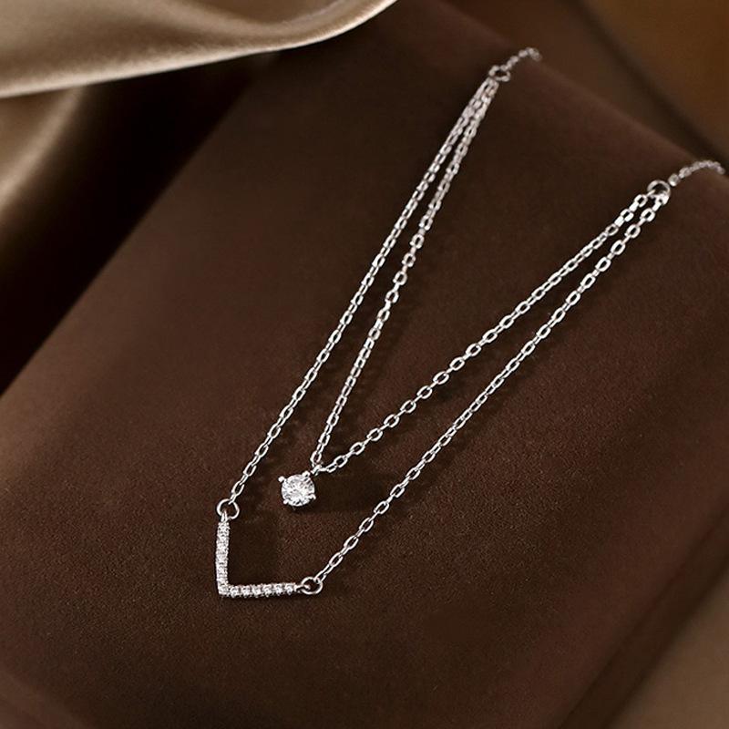 V-образное многослойное ожерелье женственный дизайн двухслойная уникальная цепочка из циркония на ключицу