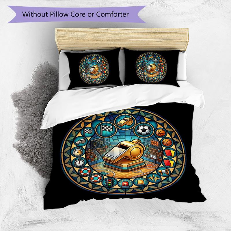 Sports Symbols Circle Pattern Bedding,Quilt Set Quilt Cover Pillowcase Home Birthday Gift (1*duvet cover+2*pillowcase,without core)
