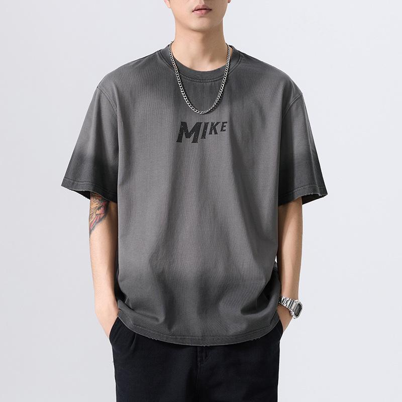 New Summer Heavyweight Wash Short-sleeved T-shirt for Men's Clothes American Retro T-shirt