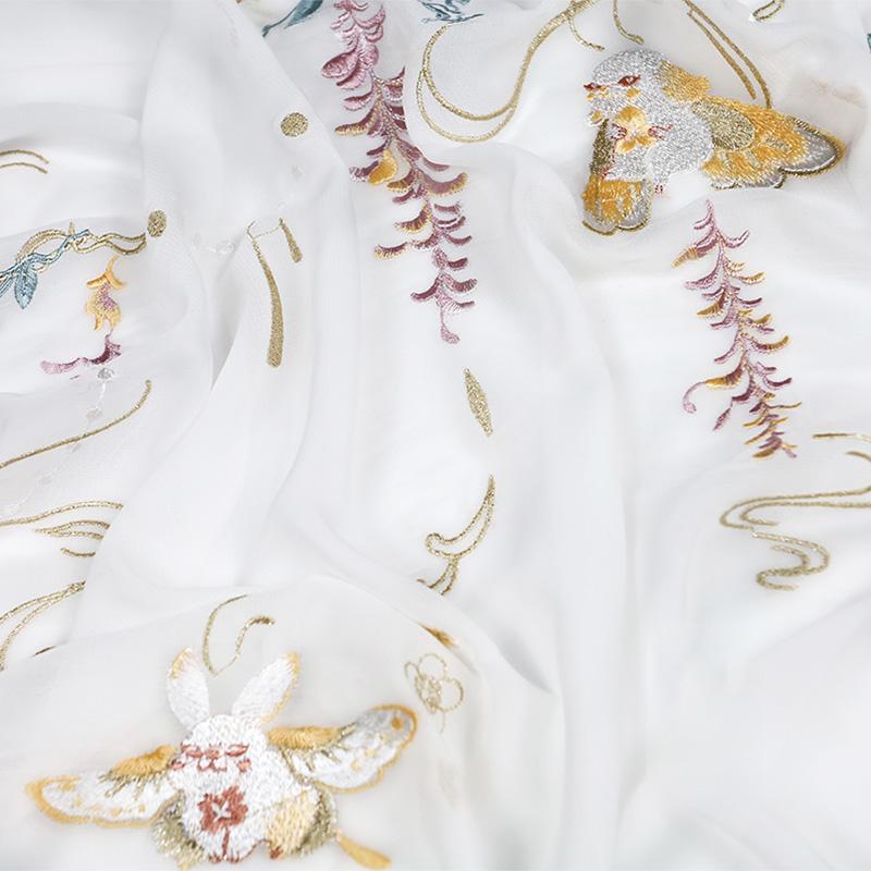 1/3/5M Древний Стиль Градиент Ткань Ханфу Кролик Глициния Напечатанный Шифон Вышитая Ткань Для Самостоятельного Шитья Костюм Платье Ханфу