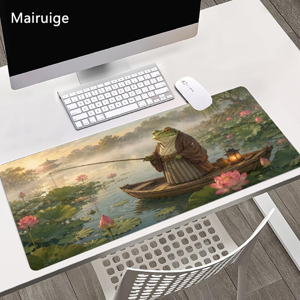 Frog Samurai Big Large Size Anti-slip Rubber Mouse Pad Gaming Desk Mat Keyboard Mat For Office Home Computer Stitched Edge