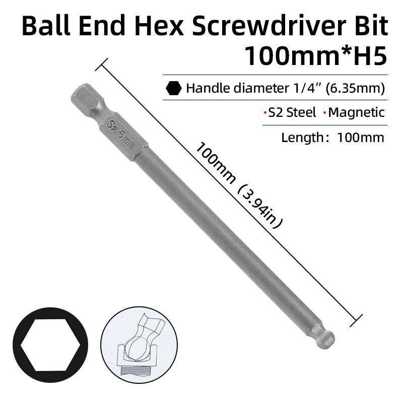 Набор шестигранных отверток с шаровым наконечником, шестигранный ключ, отвертка, сверло с хвостовиком 1/4 дюйма, магнитная сталь S2 65/100 мм, ручные ремонтные инструменты