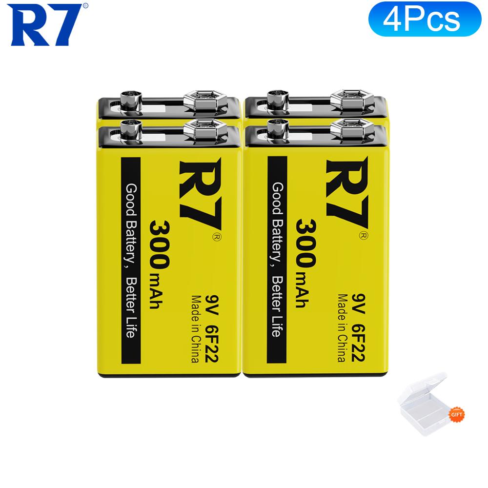 Аккумуляторы R7 9В 300 мАч для беспроводных микрофонов, гитар с эквалайзером, дымовых извещателей и мультиметров