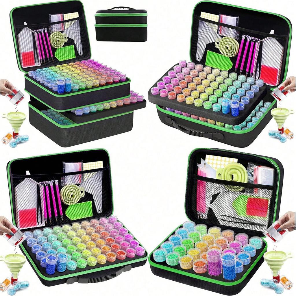 Контейнер для хранения алмазной живописи, 60-слотовое хранилище для бусин с 5D алмазными художественными аксессуарами и набором инструментов, ударопрочная банка для ювелирных изделий со стразами и бусинами