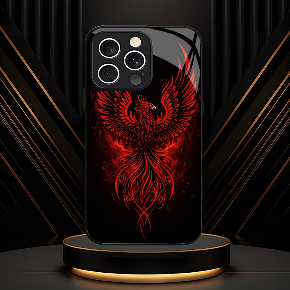 New Red Fire Phoenix Print fashion phone cases phone case fundas Glass Phone Case for iPhone 17 16 15 14 13 12pm Pro Plus