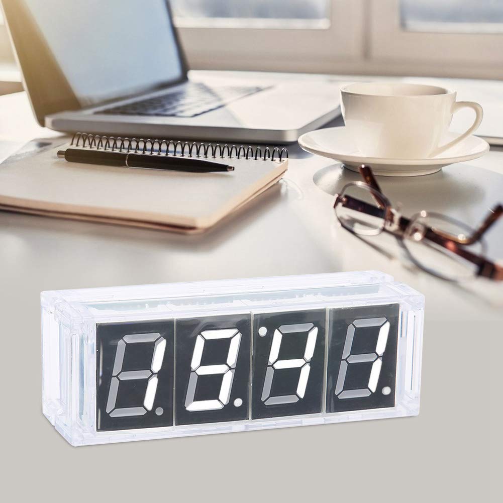 Digital DIY Clock Kit DIY Electronic Clock Kit ABS 4 Digit DIY Digital LED Clock Kit Automatic Display Time Temperature Electronic DIY Kit Clock White