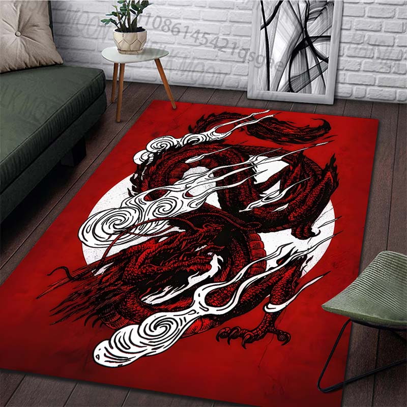 1PC Red dragon with white clouds Print Carpet Rug for Living Room Bedroom Sofa Doormat Home Decor Non-slip Floor Mat