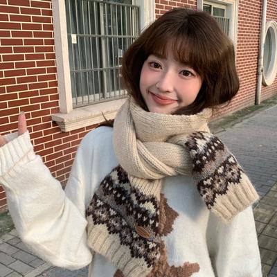Жаккардовый вязаный шарф из шерсти в стиле Fair Isle Женский художественный шарф высокого класса, теплый и защищающий от холода