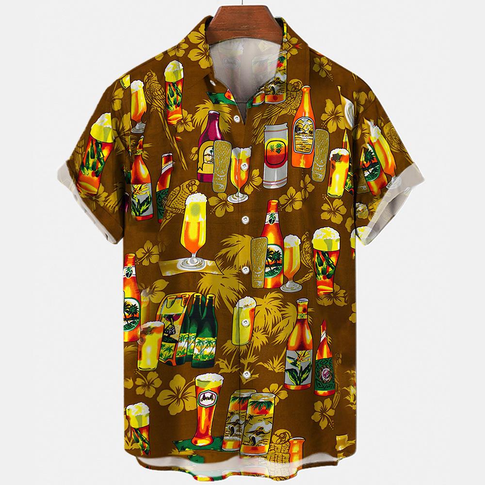 1116 Beer pattern 1D digital printing trendy fashion men's short-sleeved shirt