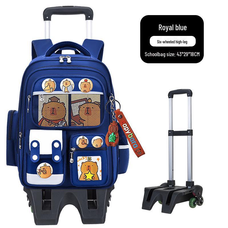 "Large Capacity Trolley Schoolbags for Grade 2, 3, and 6 Students - Card Bara Design To Reduce Carrying Burden"
