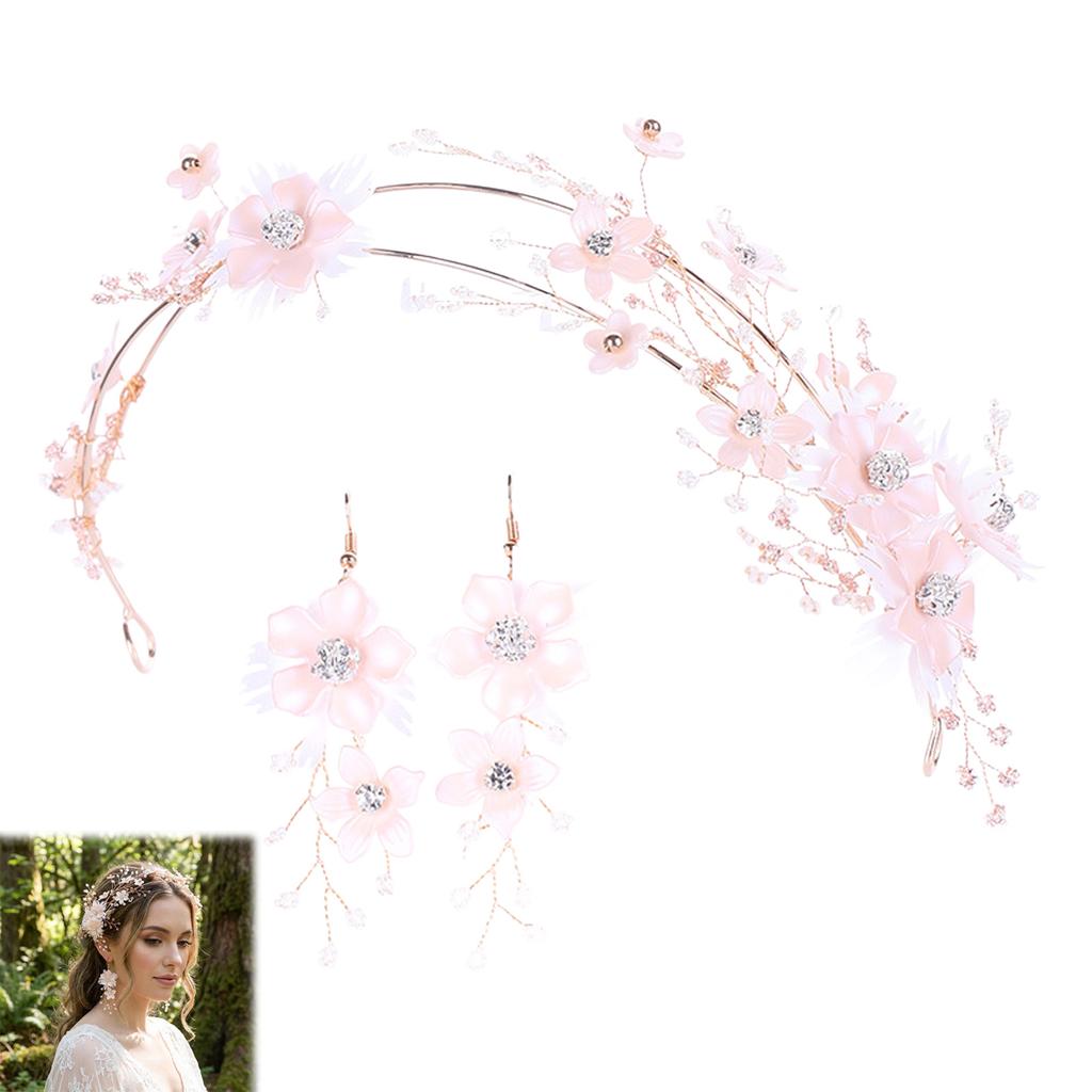 Flower Hairband Earring Set For Wedding Photoshoot Floral Headwear