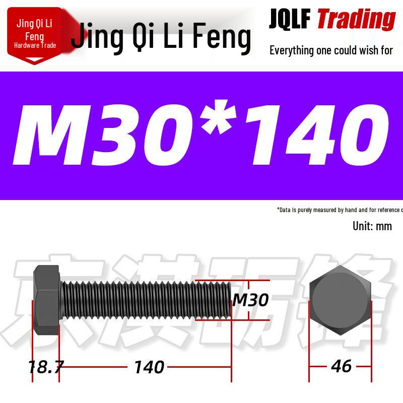 12.9 Grade High-Strength Blackened Hex Bolt M22-M48