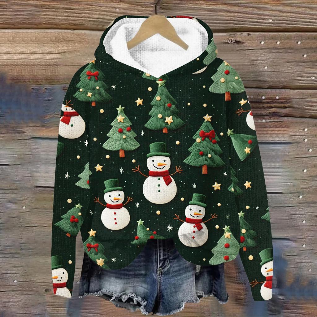 Женская мода повседневная вязанная кофта с длинным рукавом и рождественским принтом