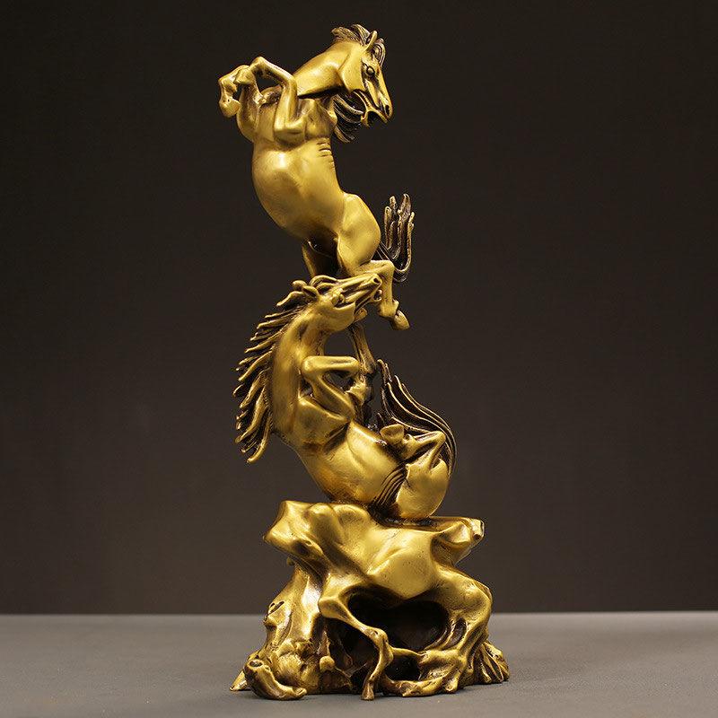 Китайский стиль латунный зодиакальный конь двойная лошадь украшения ремесла украшение для дома гостиная украшение для офиса рабочий стол