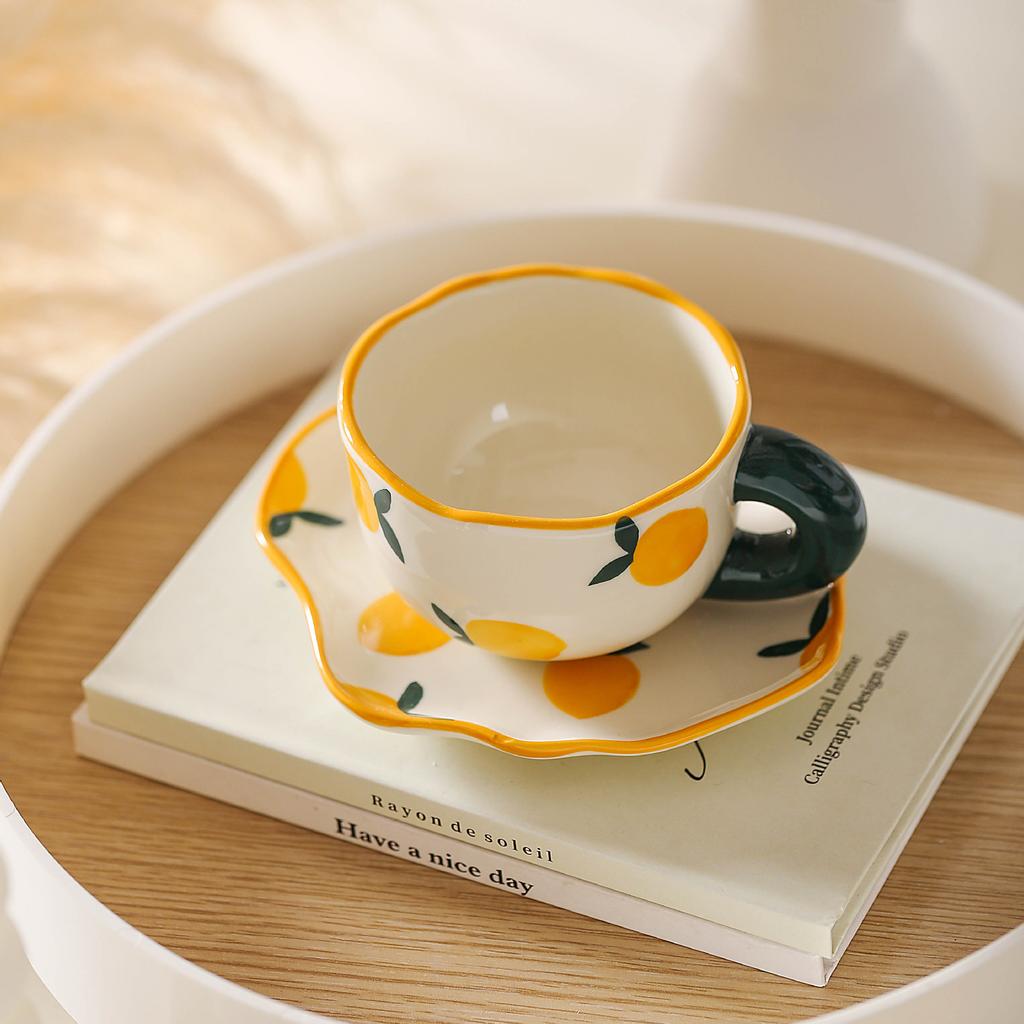 Милая расписанная вручную кофейная чашка с блюдцем, необычный цветок, облако, голубое небо, креативный завтрак, молочный чай, кружка, подарочный набор, напиток ручной работы