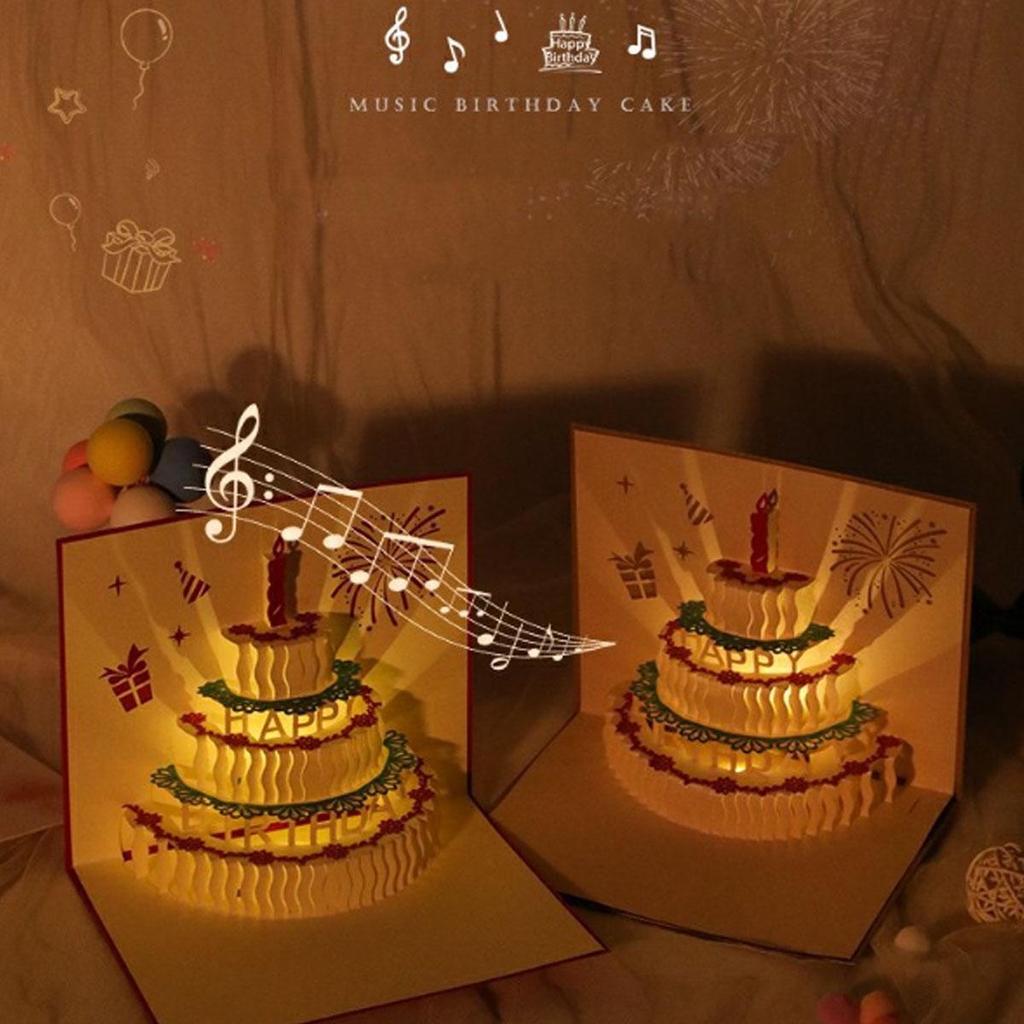 3D всплывающие поздравительные открытки, согревающая светодиодная подсветка, торт ко дню рождения, музыка, поздравительные открытки с днем рождения, всплывающие поздравительные открытки, лазерная резка, лучшие открытки с днем рождения