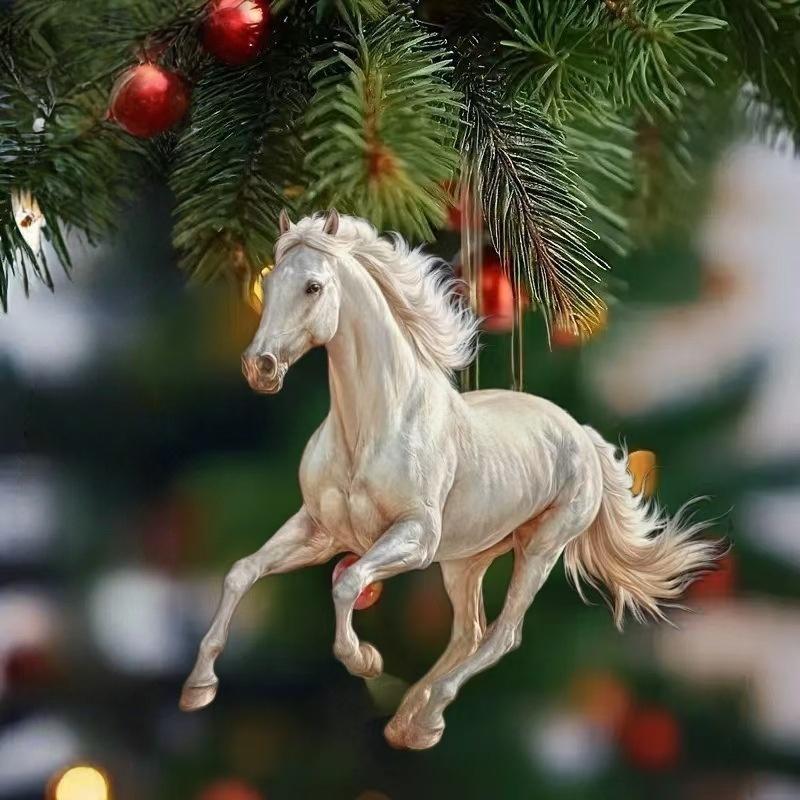 2D Acrylic Horse Pendant Backpack Charm Car Rearview Mirror Pendant Christmas Tree Hanging Ornament Party New Year Decoration