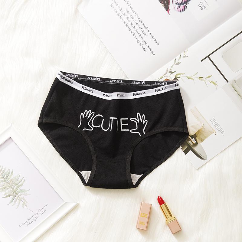 Cute Printed Triangle with Medium Waist for Girls Knickers Comfortable Cotton Women's Plain Weave Student Underwear Panties