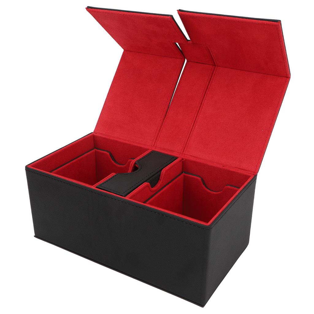 Card Deck Box with 3 Drawers Large Capacity Magnetic Closure PU Leather Game Card Storage Box for Holding Over 200 Cards