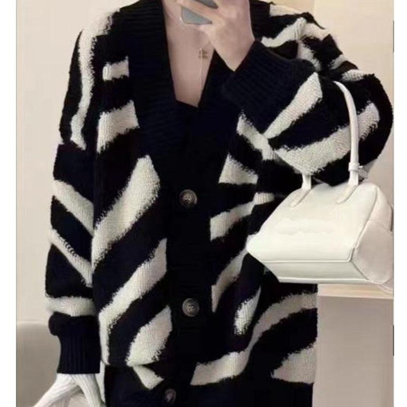 Осенне-зимний женский свитер, кардиган, контрастный цвет, длинный рукав, пуговицы в полоску, свободная одежда, вязаный свитер, куртка
