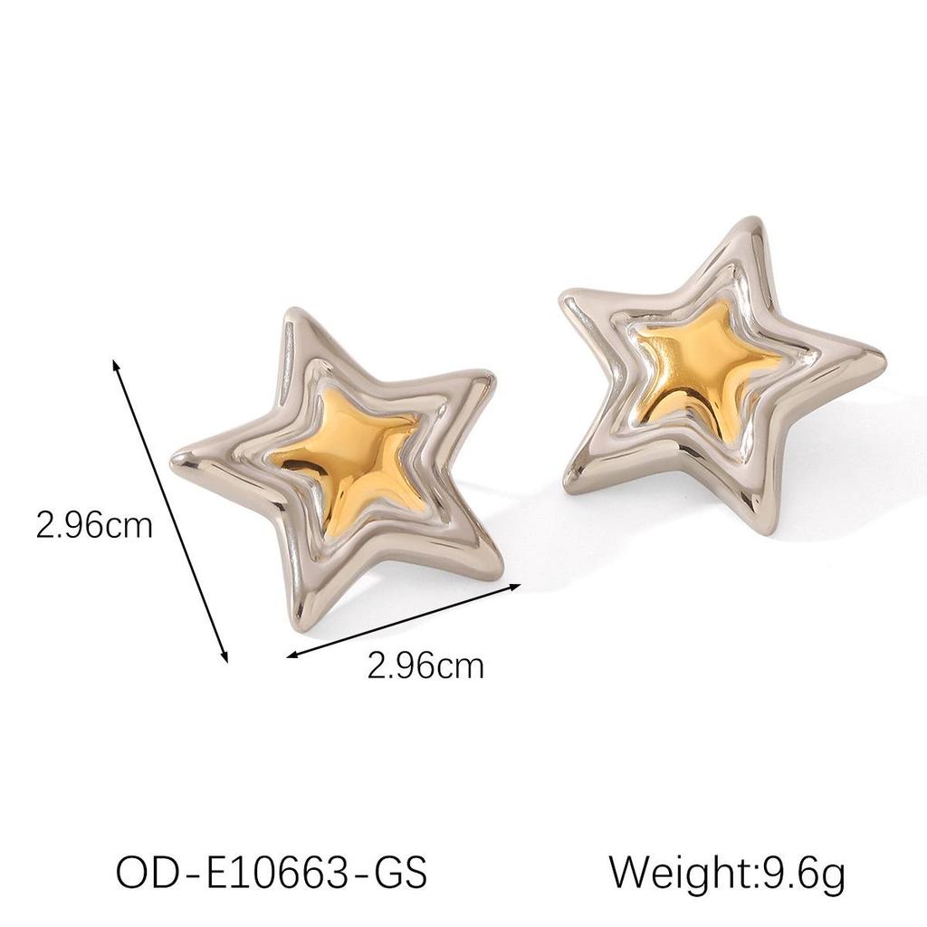 Five-Pointed Star Titanium Steel Jewelry Set: 18K Gold & Silver Necklace, Earrings, and Ring