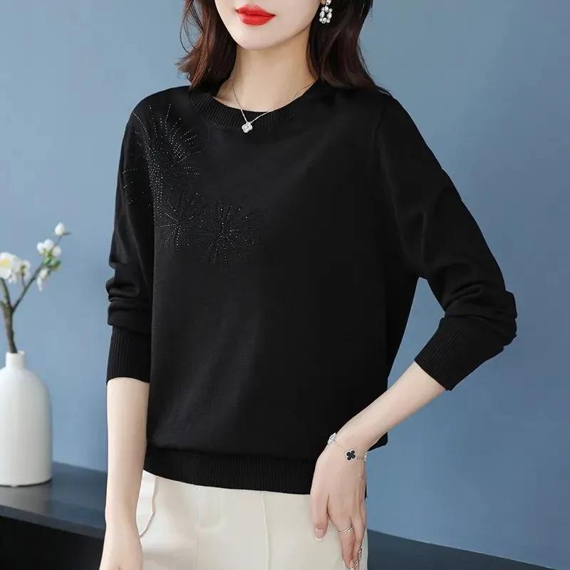 Женский свитер Осень Зима Утепленный пуловер Теплый вязаный в полоску с круглым вырезом Базовый слой Эластичный с длинным рукавом Оверсайз Джемпер Топы