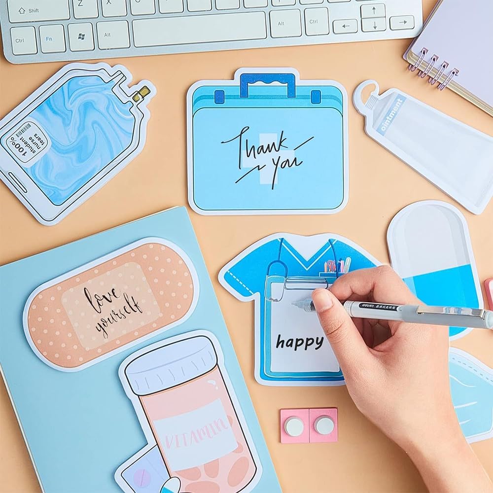 Мини клейкие заметки, Прочная ламинация, 30 листов x 8 блоков, Забавные клейкие заметки для медсестер, Памятки, Подарки для медсестер, Больница, Школьные принадлежности, Медицинская тематика