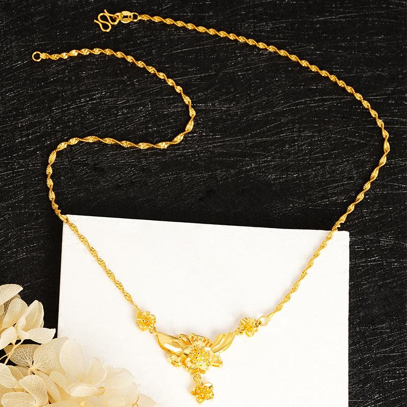 Imitation Gold Necklace Jewelry for Women, Long-lasting Colorfast, Simulated Bride Wedding, Vietnamese Sand Gold Sweater Chain, Versatile